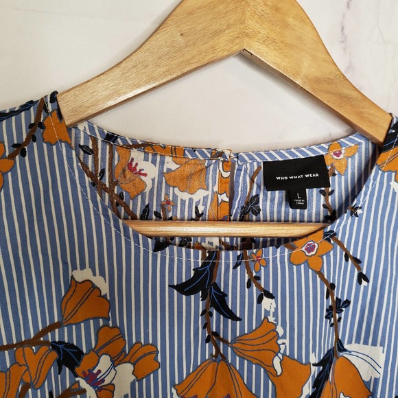 WHO WHAT WEAR Floral Stripe Long sleeve Blouse L - Picture 3 of 8